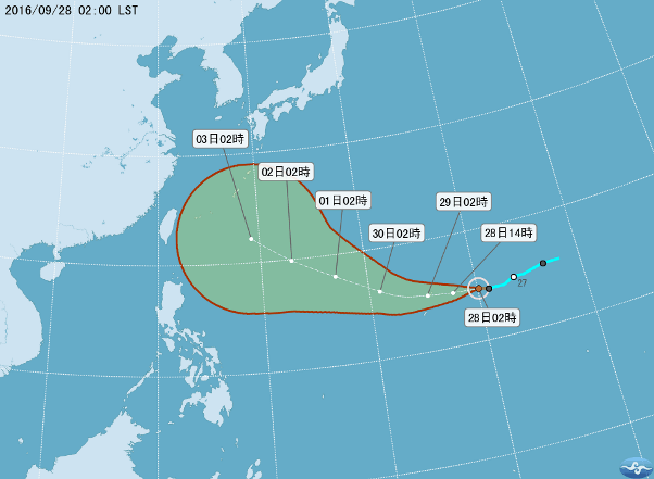 第18號颱風「芙蓉」路徑預測。(圖中央氣象局)