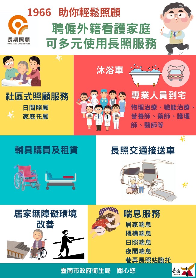 台南市衛生局提醒，聘僱外籍看護家庭 也可使用長照服務。
