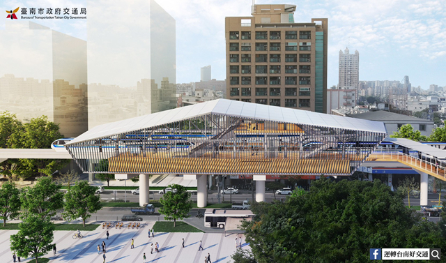 台南首條捷運「高架跨座式單軌系統」經費逾327億 預計2026動工 台南首條捷運藍線車站示意圖。