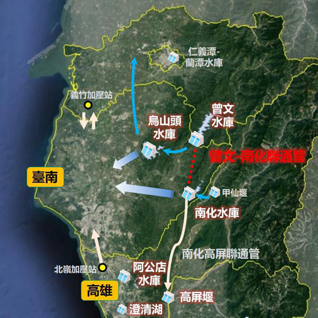 曾文南化聯通管工程計畫示意圖。