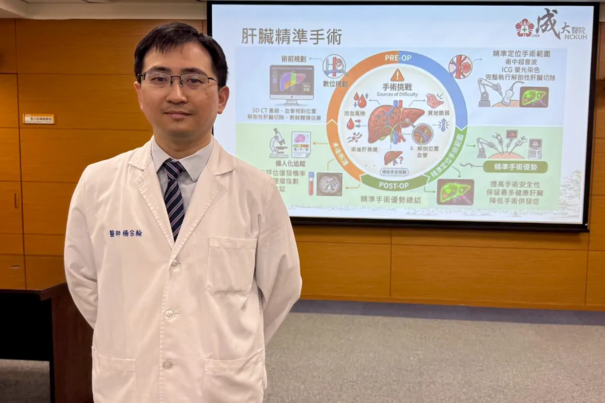 成大醫院一般外科暨移植外科醫師楊宗翰指出，肝臟血管複雜，手術困難在於完整切除腫瘤時，盡量保留正常肝臟並減少出血。